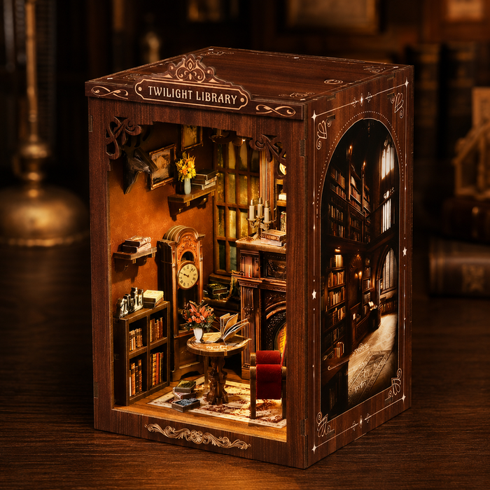 The Twilight Reading Room Book Nook Kit – illuminated finished miniature scene