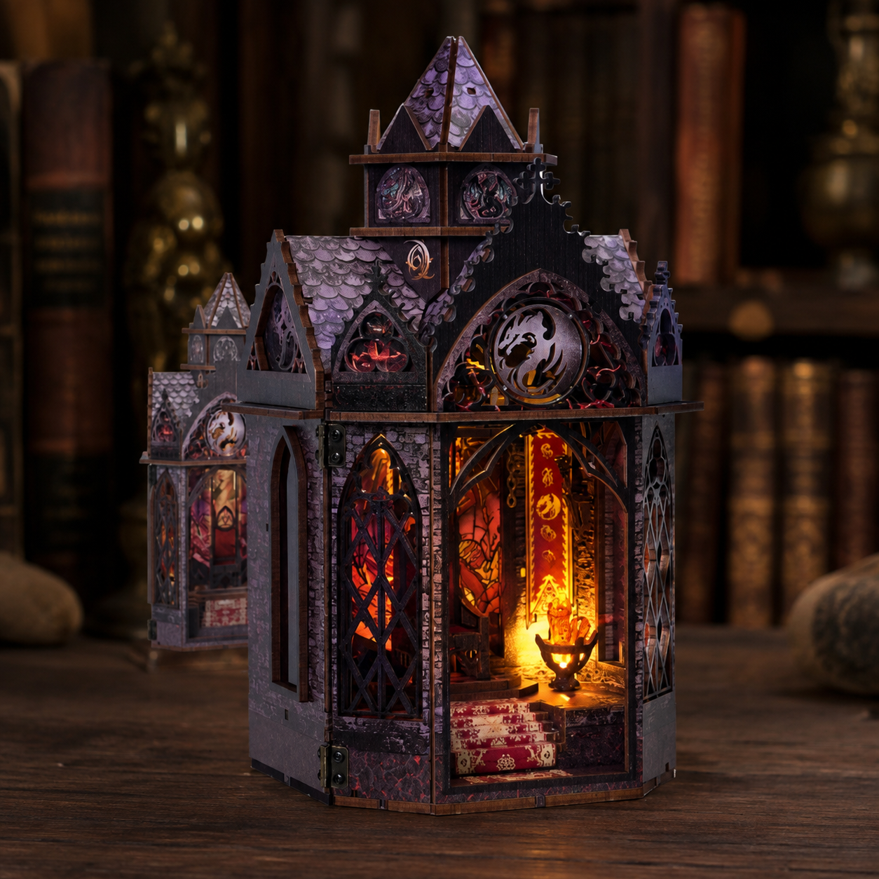 Spire of the Wyrm DIY Book Nook Kit – illuminated finished miniature scene