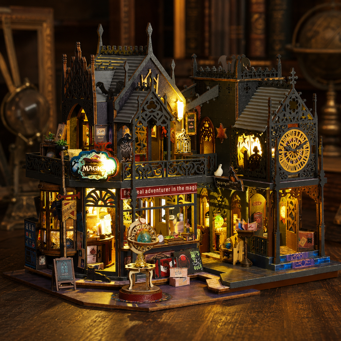 The Clockwork Magic Quarter DIY Miniature Kit – illuminated finished miniature scene