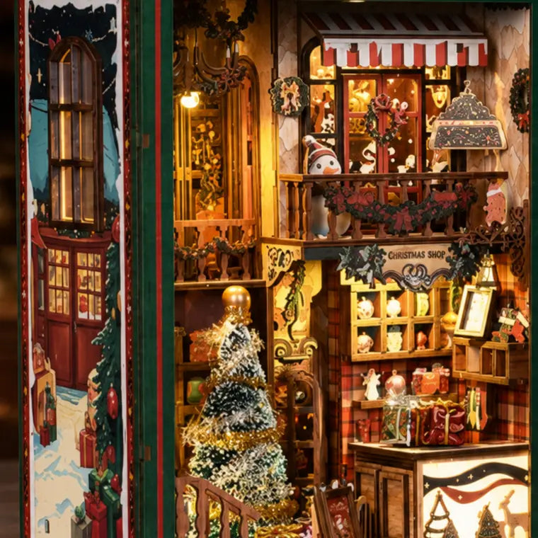 The Evergreen Christmas Shop Book Nook Kit — close detail